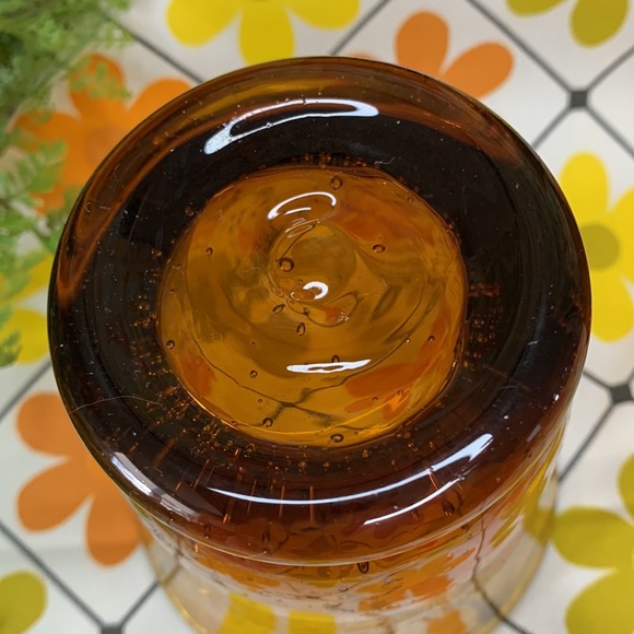 Beautiful set of 4 mouth blown amber bubble glass cups / drinking glasses - Picture 4 of 5